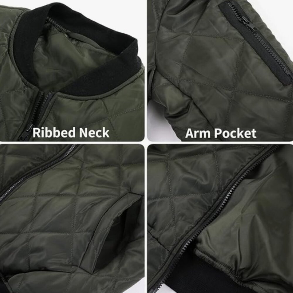 Pretifeel Mens Bomber Jackets Diamond Quilted Fall Winter Rib Varsity Lt Weight - Picture 5 of 5